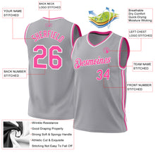 Load image into Gallery viewer, Custom Gray Pink-White Authentic Throwback Basketball Jersey
