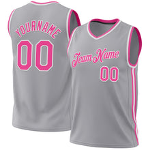 Load image into Gallery viewer, Custom Gray Pink-White Authentic Throwback Basketball Jersey
