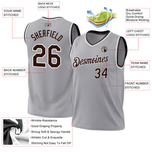 Custom Gray Brown-White Authentic Throwback Basketball Jersey