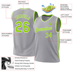 Custom Gray Neon Green-White Authentic Throwback Basketball Jersey