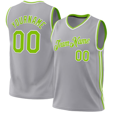 Custom Gray Neon Green-White Authentic Throwback Basketball Jersey