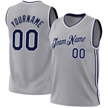 Load image into Gallery viewer, Custom Gray Navy-White Authentic Throwback Basketball Jersey
