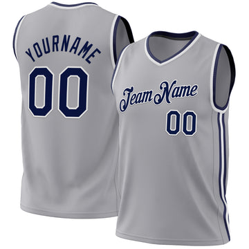 Custom Gray Navy-White Authentic Throwback Basketball Jersey