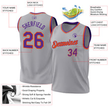 Load image into Gallery viewer, Custom Gray Purple-Orange Authentic Throwback Basketball Jersey

