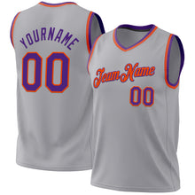Load image into Gallery viewer, Custom Gray Purple-Orange Authentic Throwback Basketball Jersey
