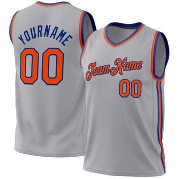 Custom Gray Orange-Royal Authentic Throwback Basketball Jersey