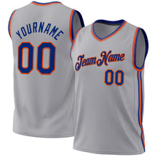 Load image into Gallery viewer, Custom Gray Royal-Orange Authentic Throwback Basketball Jersey
