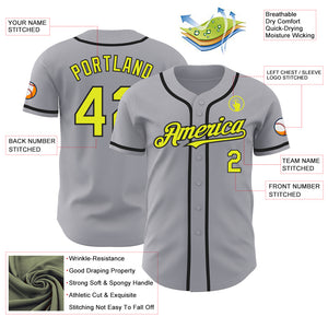 Custom Gray Neon Yellow-Black Authentic Baseball Jersey