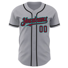 Load image into Gallery viewer, Custom Gray Crimson Black-Aqua Authentic Baseball Jersey
