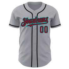 Laden Sie das Bild in den Galerie-Viewer, Custom Gray Crimson Black-Aqua Authentic Baseball Jersey
