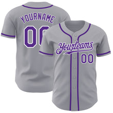 Laden Sie das Bild in den Galerie-Viewer, Custom Gray Purple-White Authentic Baseball Jersey
