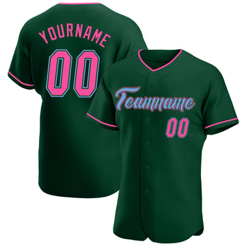 Custom Green Pink-Light Blue Authentic Baseball Jersey