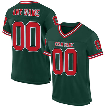 Custom Green Red-Black Mesh Authentic Throwback Football Jersey