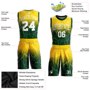 Custom Green White-Gold Round Neck Sublimation Basketball Suit Jersey