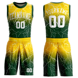 Custom Green White-Gold Round Neck Sublimation Basketball Suit Jersey