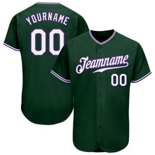 Laden Sie das Bild in den Galerie-Viewer, Custom Green White-Purple Authentic Baseball Jersey
