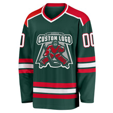 Load image into Gallery viewer, Custom Green White-Red Hockey Jersey
