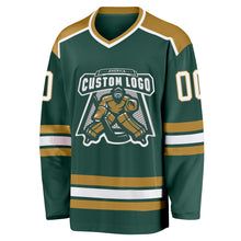 Laden Sie das Bild in den Galerie-Viewer, Custom Green White-Old Gold Hockey Jersey
