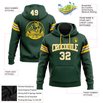 Custom Stitched Green White-Gold Football Pullover Sweatshirt Hoodie
