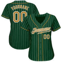 Load image into Gallery viewer, Custom Green White Pinstripe Old Gold-White Authentic Baseball Jersey
