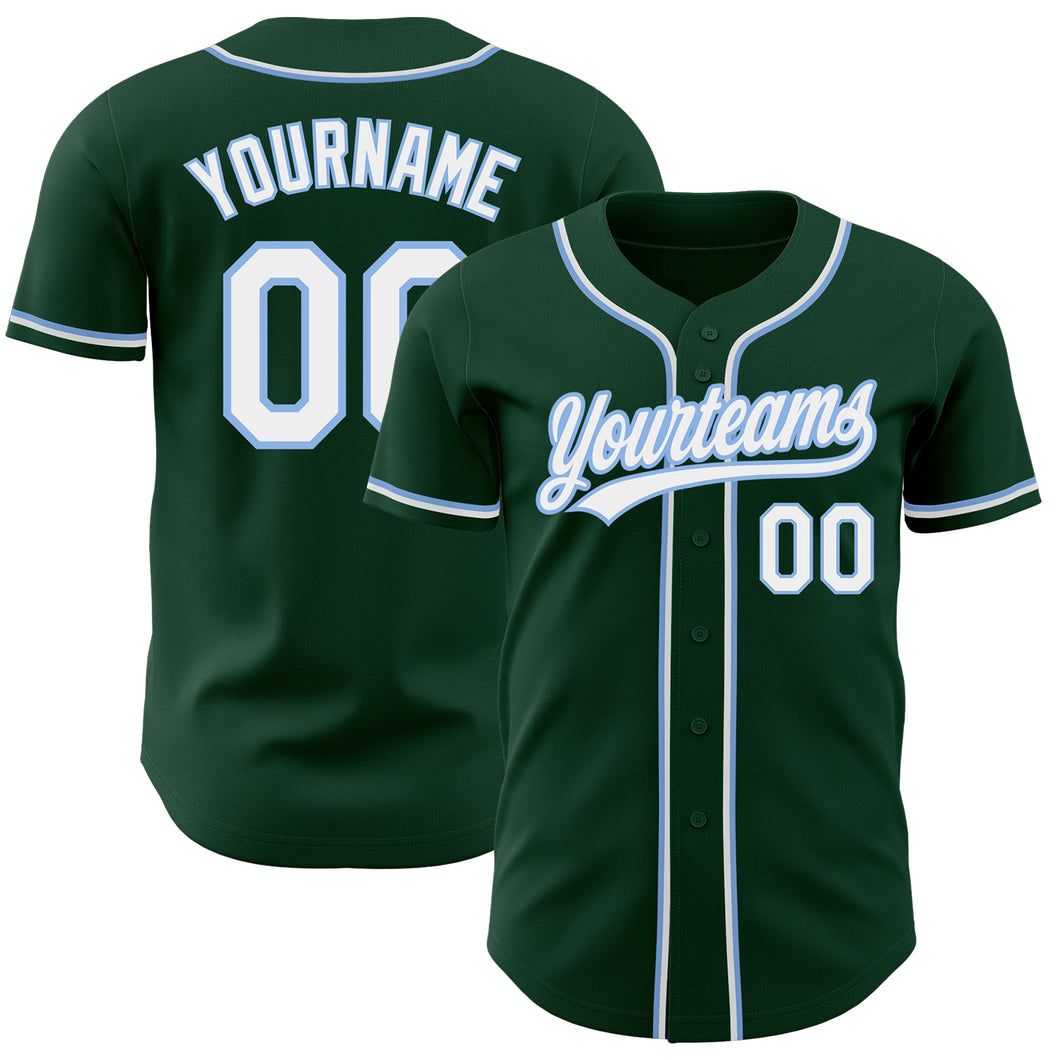 Custom Green White-Light Blue Authentic Baseball Jersey