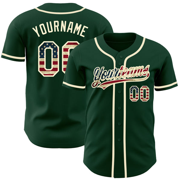 Cheap Custom Green Vintage USA Flag-Cream Authentic Baseball
