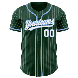 Custom Green White Pinstripe Light Blue Authentic Baseball Jersey