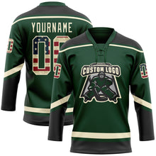 Load image into Gallery viewer, Custom Green Vintage USA Flag Black-Cream Hockey Lace Neck Jersey
