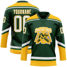 Load image into Gallery viewer, Custom Green White-Gold Hockey Lace Neck Jersey
