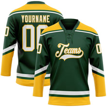 Load image into Gallery viewer, Custom Green White-Gold Hockey Lace Neck Jersey
