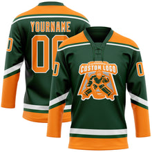 Laden Sie das Bild in den Galerie-Viewer, Custom Green Bay Orange-White Hockey Lace Neck Jersey
