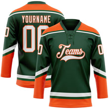 Load image into Gallery viewer, Custom Green White-Orange Hockey Lace Neck Jersey
