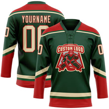 Load image into Gallery viewer, Custom Green City Cream-Red Hockey Lace Neck Jersey
