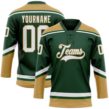 Laden Sie das Bild in den Galerie-Viewer, Custom Green White-Old Gold Hockey Lace Neck Jersey
