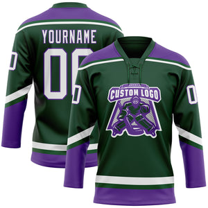 Custom Green White-Purple Hockey Lace Neck Jersey