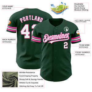 Custom Green White-Pink Authentic Baseball Jersey