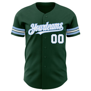 Custom Green White-Light Blue Authentic Baseball Jersey