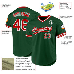 Custom Green Red-White Authentic Throwback Baseball Jersey