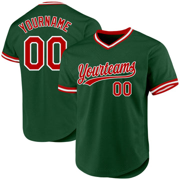 Custom Green Red-White Authentic Throwback Baseball Jersey