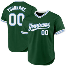 Load image into Gallery viewer, Custom Green White-Light Blue Authentic Throwback Baseball Jersey
