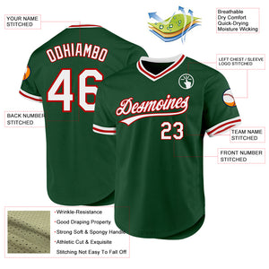 Custom Green White-Red Authentic Throwback Baseball Jersey
