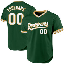 Load image into Gallery viewer, Custom Green White-Old Gold Authentic Throwback Baseball Jersey
