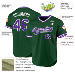 Custom Green Purple-White Authentic Throwback Baseball Jersey