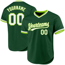Load image into Gallery viewer, Custom Green White-Neon Green Authentic Throwback Baseball Jersey
