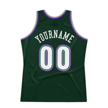 Загрузить изображение в средство просмотра галереи, Custom Hunter Green White-Purple Authentic Throwback Basketball Jersey
