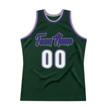 Загрузить изображение в средство просмотра галереи, Custom Hunter Green White-Purple Authentic Throwback Basketball Jersey

