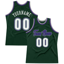 Загрузить изображение в средство просмотра галереи, Custom Hunter Green White-Purple Authentic Throwback Basketball Jersey
