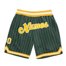 Load image into Gallery viewer, Custom Hunter Green White Pinstripe Gold-White Authentic Basketball Shorts
