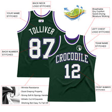 Load image into Gallery viewer, Custom Hunter Green White-Purple Authentic Throwback Basketball Jersey
