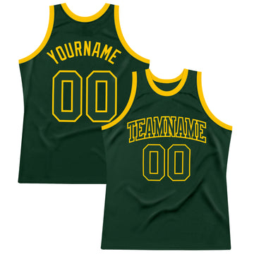 Custom Hunter Green Green-Gold Authentic Throwback Basketball Jersey